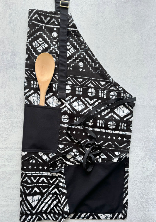 Ankara Apron, African Print Apron, Tribal Print Apron, Kitchen Apron, Black and White Tribal