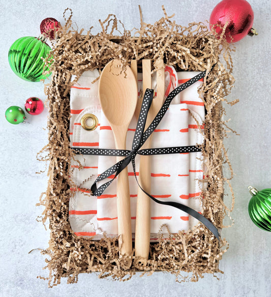 Kitchen Apron Set, White with Orange Stripes, Apron Gift Set